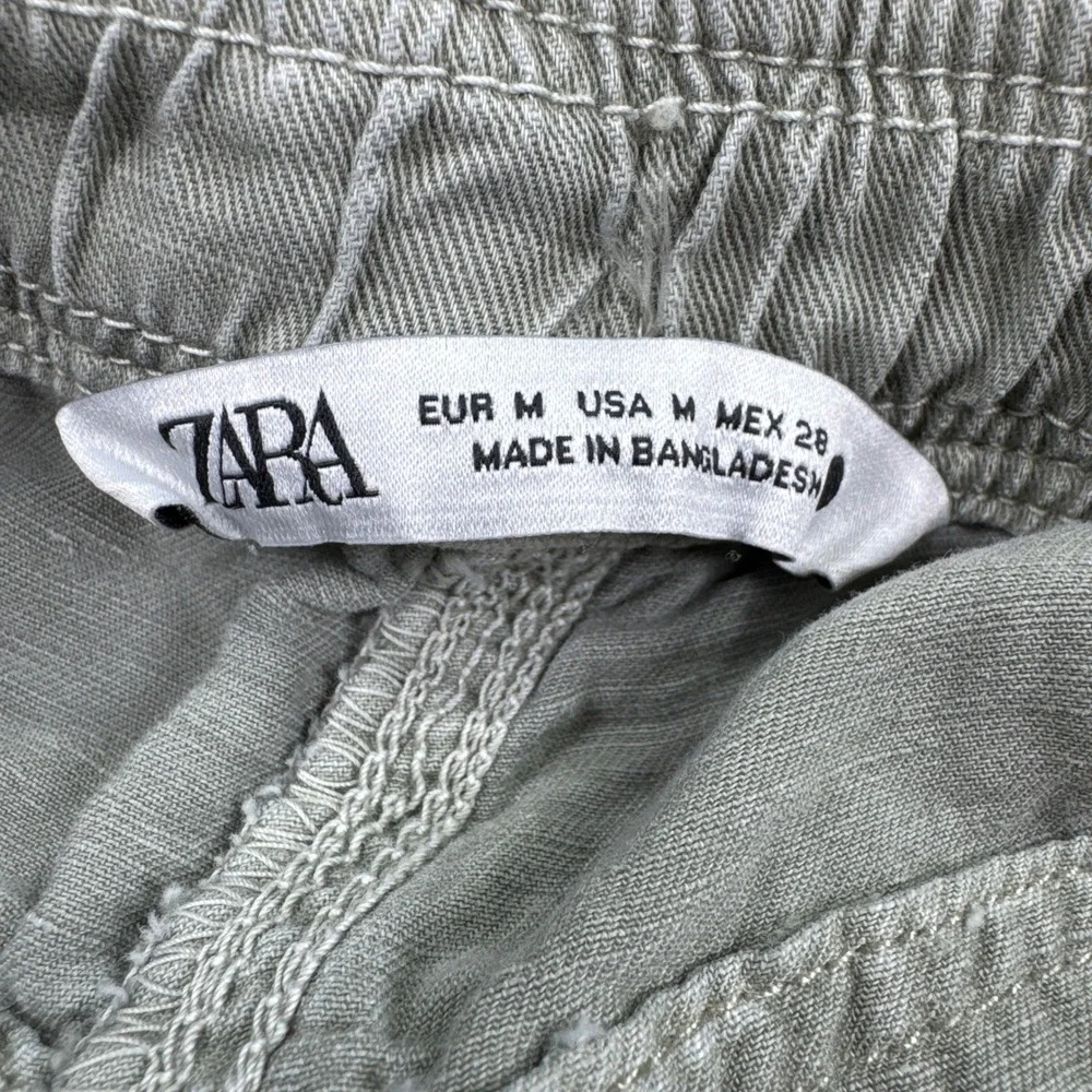 Zara Womens Pants Linen Cotton Blend Jogger Sage Green Medium Elastic Drawstring